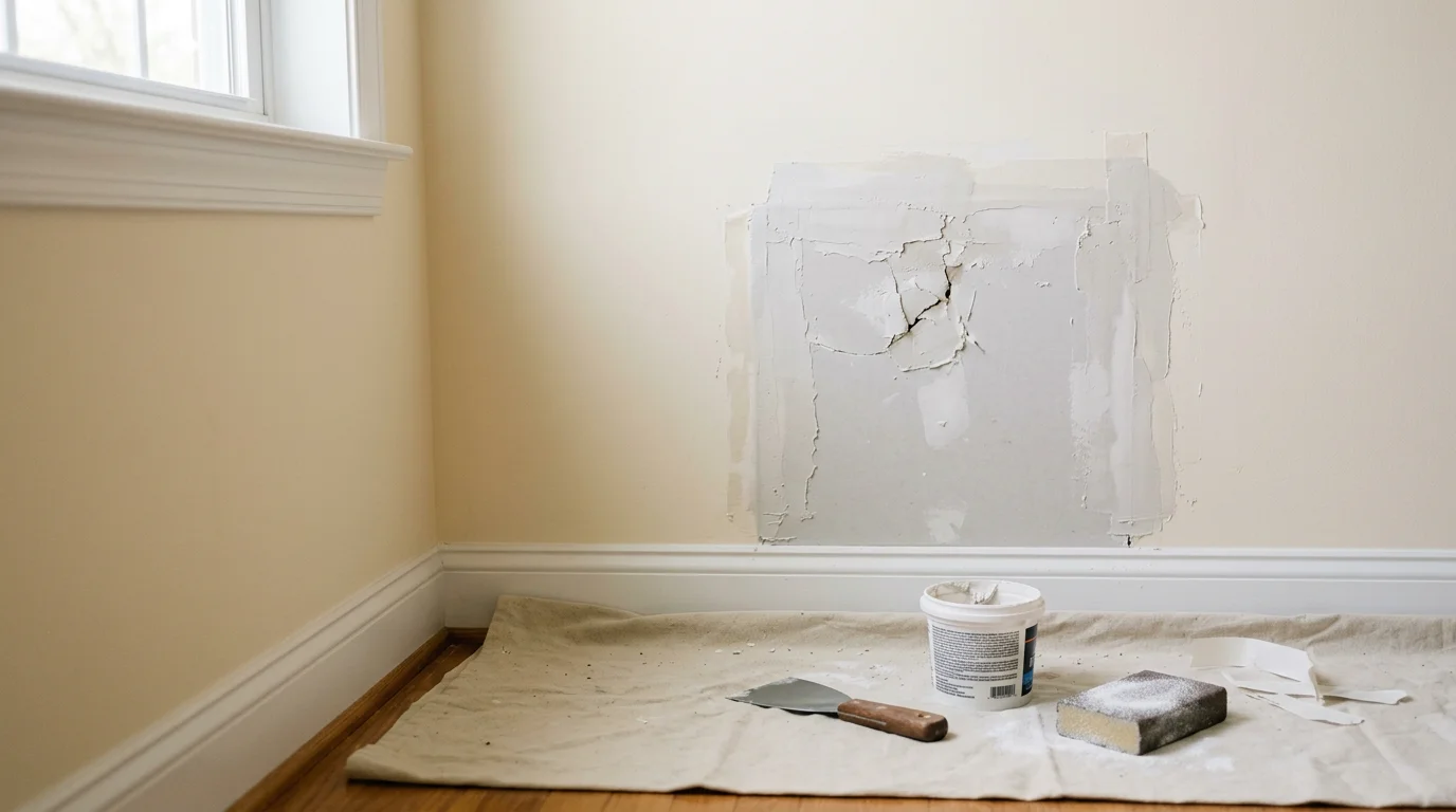 A freshly repaired and painted interior wall in a La Plata, Maryland home, showing a smooth, seamless surface with no visible patch lines or texture variation. The finished drywall repair blends evenly with the surrounding wall, ready for the room to be used.